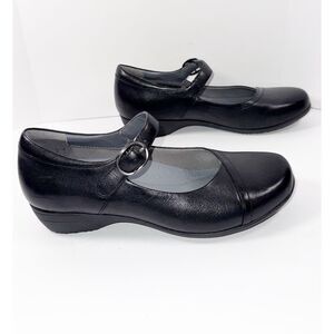 Dansko Fawna Black Leather Mary Jane Comfort Shoes Y2K Low Wedge Heel Flat 37/7